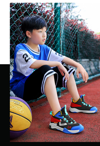 Chaussures de basketball montantes pour enfants, baskets à lacets pour garçons, baskets mi-montantes en tissu extensible et maille pour jeunes et grands enfants, bottes de sport automne - Product Image 2