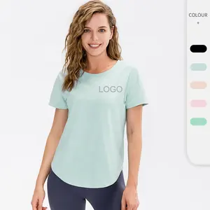 女式基本层压缩衬衫健身定制标志纯色夏季因果女式T恤