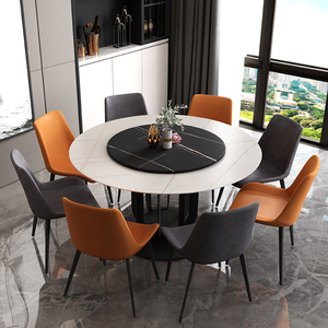 Table de salle à manger moderne et compacte, design simple, avec plateau en pierre sinterisée rotatif, gris brillant, pour 4 personnes - Product Image 4