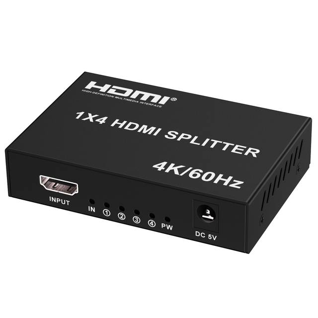 4K 60Hz for Video Splitter 1 in 4 Out 1x4 Distributor with Metal Case & Cooling Vents Stable Signal USB Cable Included