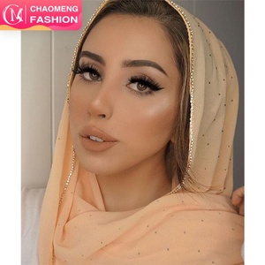 YW70 #   Écharpes en mousseline de soie à bulles pour femmes, avec paillettes diamantées, hijab uni, longue bandeau, foulards de mode, châles musulmans - Product Image 1
