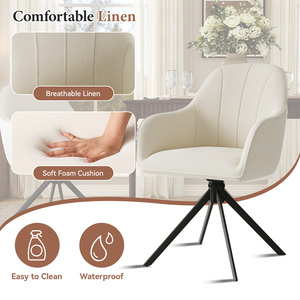 Silla de Comedor Giratoria Reclinable, Extensible, Impermeable, Tapizada, Ecológica, Ligera, de Lino Beige Moderno, con Rotación de 360 Grados - Product Image 2