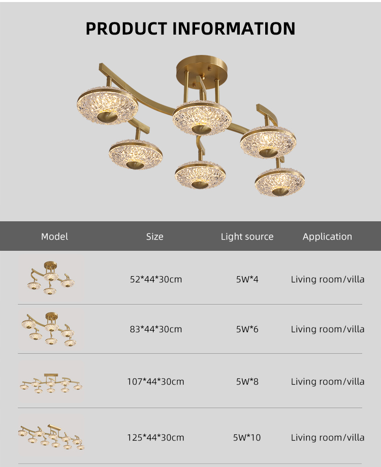 Hot Selling Modern Acrylic Copper Hanging Light Fixture Luxury Indoor Led Pendant Light Chandeliers