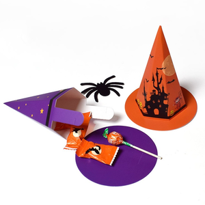 Papel divertido feliz Halloween decoraciones sombrero de bruja forma caja de regalo embalaje comida <span class=keywords><strong>dulce</strong></span> dulces cajas bolsas <span class=keywords><strong>truco</strong></span> <span class=keywords><strong>o</strong></span> trato para chico - Product Image 1