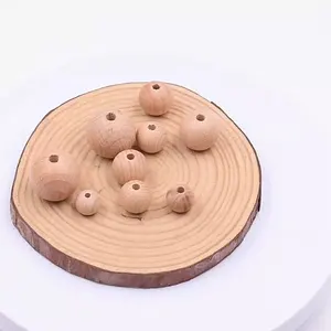 Unfinished Beech wood Baby Teething Beads Natural 8mm-30mm Beech Wood Beads Round Wood Bead for Diy Crafting