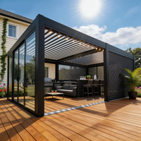 Pergola en aluminium avec toit rigide, moustiquaire, rideaux à fermeture éclair, parois latérales pour l'intimité, protection contre les insectes, pour l'extérieur