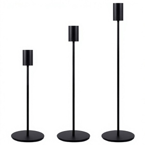 Ensemble de 3 supports à bougies en métal noir modernes, décoration écologique pour dîner aux chandelles, décorations de table romantiques - Product Image 2