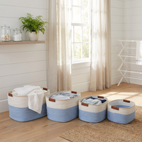 Panier à linge rectangulaire moderne en corde de coton tressée, écologique et multi-usages, avec poignées, pour l'organisation de la maison