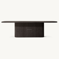 Table de salle à manger ovale en chêne naturel de qualité supérieure, style moderne minimaliste, profil incurvé, piétement unique, table de banquet artisanale pour salle à manger