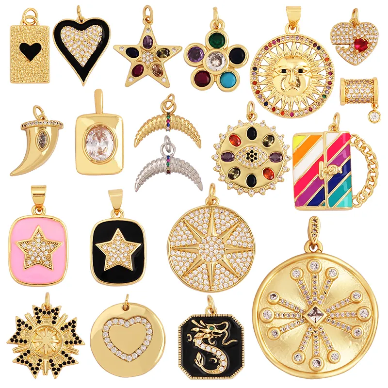 New Love Heart Star Sun Flower OX Horn Dragon Zircon Charm Pendant 18K Gold Plated Jewelry Findings Necklace Accessories Supply