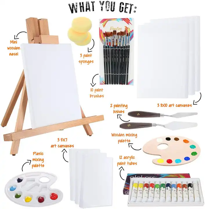 Acrylic Paint Set with Canvas Painting Kit Painting Set with Easel