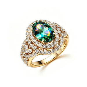 Women's S925/10K/14K/18K <b>Gold</b> Plated Oval Crystal <b>Cocktail</b> <b>Ring</b> Pave Rhinestone Luxury Engagement Band - Product Image 1