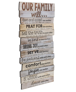Productos cristianos Nuestra familia se amará unos a otros Paleta apilada rústica Placa de pared de madera - Product Image 6