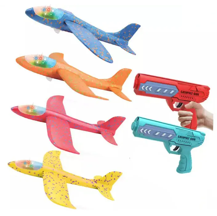 Amazon Outdoor Fun catapulta Airplane Launcher Gun Toys Flying Eva Soft Foam Gliding Plane Shooting Game For Kid