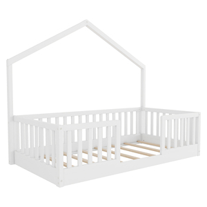 <span class=keywords><strong>Letto</strong></span> <span class=keywords><strong>Montessori</strong></span> a terra bianco a forma di <span class=keywords><strong>casetta</strong></span> con sponde alte e luce integrata per bambini e bambine - Product Image 5