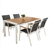 Ensemble de salle à manger de luxe à cadre en aluminium, table rectangulaire en bois plastique et 4 chaises pour jardin extérieur