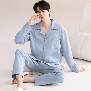 Pigiama <span class=keywords><strong>da</strong></span> <span class=keywords><strong>uomo</strong></span> di lusso personalizzato 2025 in 100% cotone traspirante a maniche lunghe lavorato a maglia per casa e notte, ideale per l'estate e l'inverno - Product Image 2