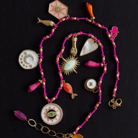 Collier coloré à perles œil de diable, pendentifs en laiton (lune, cœur, poisson, main, coquillage), colliers ras-du-cou tendance