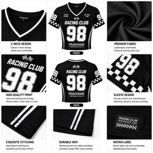 เสื้อเจอร์ซีย์แข่งรถผู้หญิง แขนสั้น ผ้าตาข่ายพิมพ์ลายตารางหมากรุกสีดำขาว แบบครอป  พร้อมสกรีนหมายเลขตามสั่ง สำหรับแฟนคลับรถแข่ง - Product Image 6