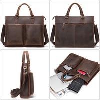Porte-documents en cuir véritable pour homme, sac à main rétro grande capacité en cuir Crazy Horse, sac multifonctionnel personnalisable