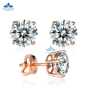 IGI-Zertifikat 0.3CT 0.5CT 1CT 2CT EX D VS1 14K 18K Rose Gold vier Klauen klassisches Design labortanwachsene Diamantohrringe