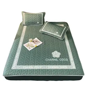 Alta Qualidade 3 Pcs Tecido De Seda De Gelo 6mm Grosso Natural Látex Verão Dormir Mat Folding Impressão Legal Sentimento Equipado Lençol