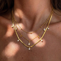 Colliers en acier inoxydable plaqué or avec zircon et perles, multi-styles, réglables, en forme de Y, superposés, bijoux de mode pour femmes