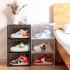 Kunststoff stapelbar Klares modernes Display Organizer Seitentür Drop Open benutzer definierte Magnets chuh Aufbewahrung sbox für Sneaker