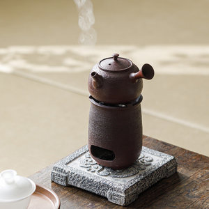 Réchaud à charbon en poterie rustique avec poignée latérale, pour service à thé, portable, pour camping en extérieur, foyer de chauffage pour thé - Product Image 3