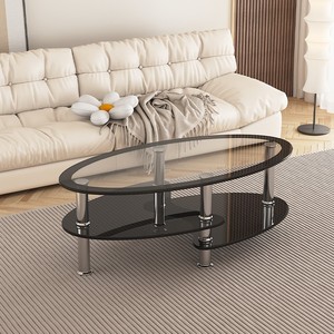 Oval <b>Coffee</b> <b>Table</b> Tempered Glass 120x60x45 Cm Modern Living Room <b>Table</b> Minimalist Design - Product Image 1