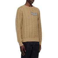 Pull tricoté pour homme en laine acrylique douce et chaude, col rond, motif torsadé, 7gg, épais, respirant, double épaisseur, avec logo personnalisé, vente en gros