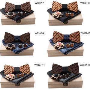 Ensemble de nœuds <span class=keywords><strong>papillon</strong></span> et boutons de manchette vintage en <span class=keywords><strong>bois</strong></span> réglables pour hommes - Product Image 2