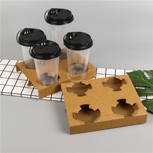 Disposable 2/4 Cup Holders for <b>Coffee</b>, Bubble Tea & Beverages, Single/Double/Four Cups Tray, Compostable <b>Takeaway</b> Cup Base - Product Image 2