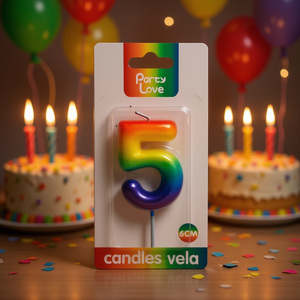 Candela Numero 5 per Feste, 6 Cm, Colori Arcobaleno, Candele per Compleanno - Product Image 1