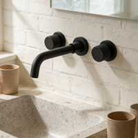 Robinet de lavabo mural pour salle de bain avec deux boutons de commande, bec long. Robinet de lavabo moderne avec poignée antidérapante