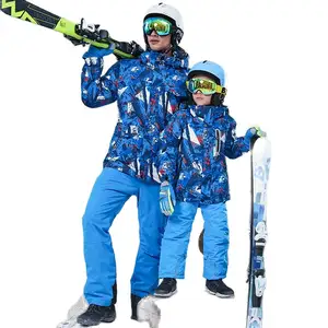 ชุดสกีสำหรับเด็กผู้ชาย,ชุดเล่นสกีสำหรับครอบครัวชุดเล่นสกีกันลมกันน้ำ + กางเกงชุดกันหิมะเล่นสโนว์บอร์ดสำหรับเด็กผู้ชาย