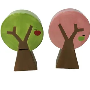 苹果树形陶瓷存钱罐/硬币银行/女孩和男孩钱箱，手绘