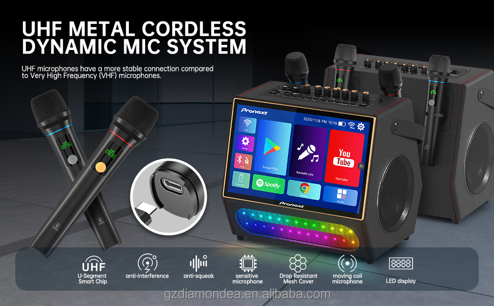 Sistema Karaoke Portatile Con 2 Microfoni Wireless, Altoparlante Bluetooth 20W E Luci LED - TWS/USB/TF/AUX/FM, Per Feste In Casa E Giardino