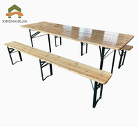 Ensemble table et banc pliants en bois de sapin massif avec pieds en métal robustes et bords arrondis, pour l'extérieur, la terrasse, le jardin, la salle à manger