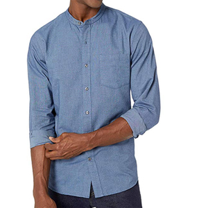 Hommes 100% coton <span class=keywords><strong>oxford</strong></span> <span class=keywords><strong>col</strong></span> debout couleur uni manche longue chemise décontractée - Product Image 5