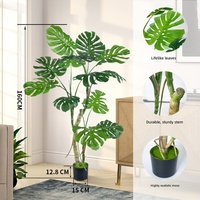 Arbre artificiel Monstera Deliciosa de 160 cm en pot, plante verte d'intérieur, décoration de sol, tronc mature décoratif