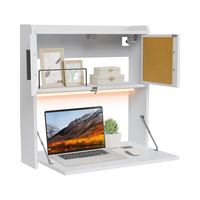 Bureau Mural Personnalisable avec Lumière LED, Table Pliante pour Ordinateur Portable et Poste de Travail Informatique avec Rangement, Gain de Place pour Bureau à Domicile