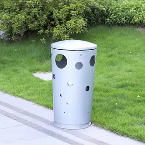 round outdoor waste bins metal trash cans for public