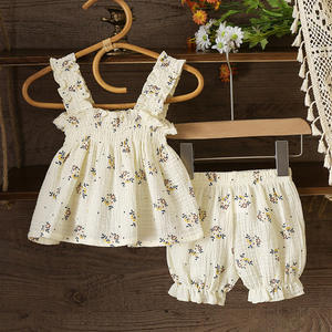 Conjunto Floral para Niña Pequeña 2026, Camisola sin Mangas con Volantes + Conjunto <span class=keywords><strong>de</strong></span> Pantalones Cortos con Volantes, Algodón Suave, Ropa Casual <span class=keywords><strong>de</strong></span> Verano para Bebés y Niños - Product Image 4