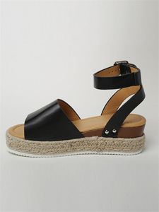 Boucle à <span class=keywords><strong>bout</strong></span> <span class=keywords><strong>ouvert</strong></span> sangle de cheville <span class=keywords><strong>espadrilles</strong></span> sandales à plate-forme compensée respirant léger mode tendance paille solide pour l'été - Product Image 5