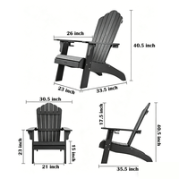 Chaise Adirondack noire moderne et durable en plastique HIPS avec structure en acier, résistante à l'eau et à la corrosion, pour jardin, patio et salon