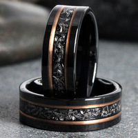 Anneaux de mariage en carbure de tungstène avec bande en or rose et plaqué noir, anneaux de mariage en météorite Gibeon, bande d'anniversaire pour homme, OEM