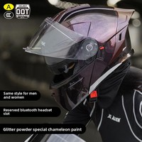 Casque de moto modulaire à visière rabattable homologué DOT, double visière, matériau ABS, peinture colorée caméléon, quatre saisons, AXK