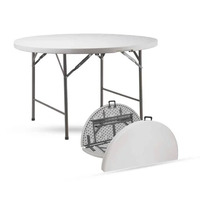Table de banquet pliable durable et portable, table ronde en plastique à double pliage avec poignée de transport pour les fêtes en plein air, les mariages, les événements et la restauration