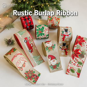 Cinta de Lino con Alambre Personalizada con Estampado de Papá Noel y Copos de Nieve, Cinta Elegante con Alambre para Árbol de Navidad - Product Image 5